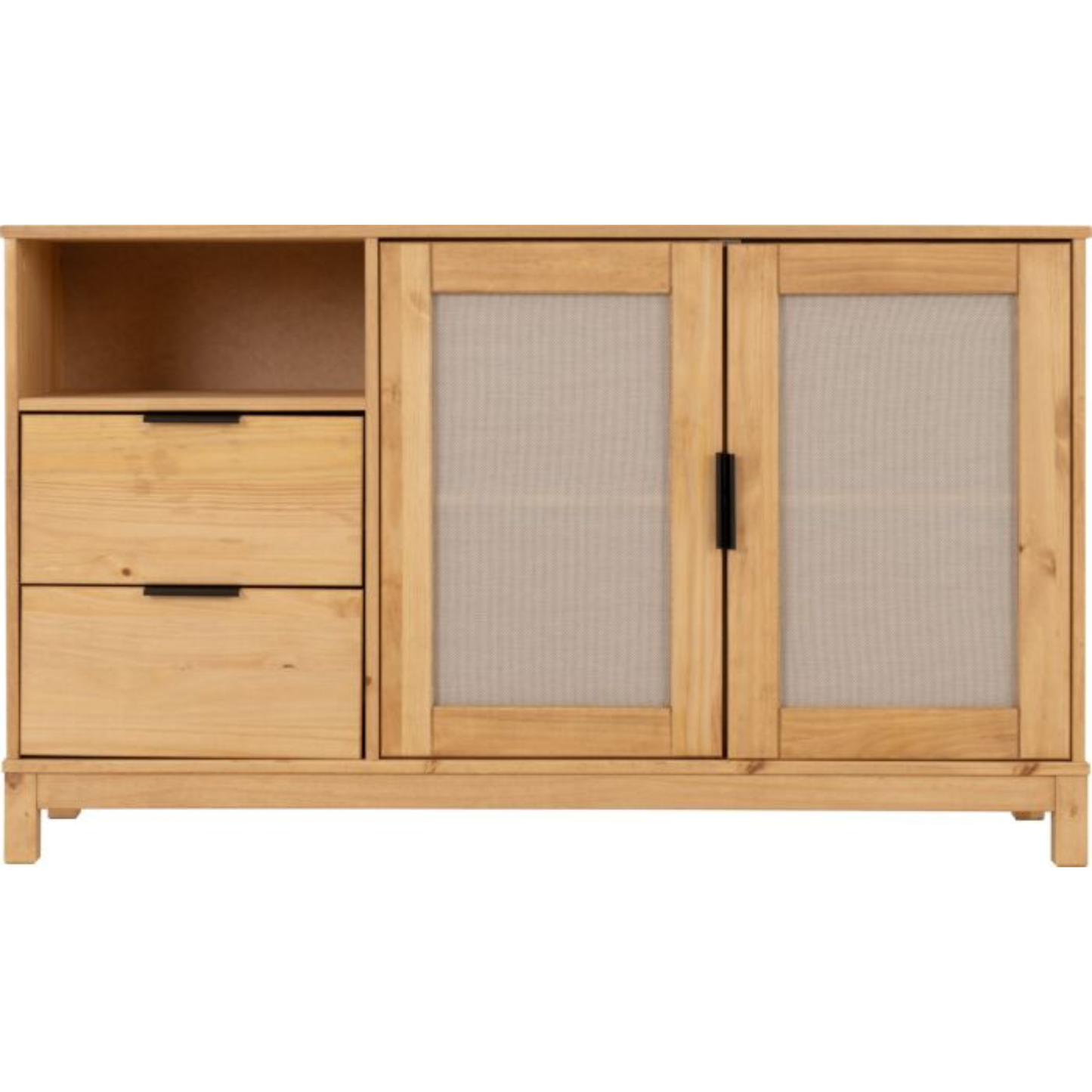 Corona Rattan 2 Door 2 Drawer Sideboard – Distressed Pine/Rattan