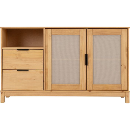 Corona Rattan 2 Door 2 Drawer Sideboard – Distressed Pine/Rattan