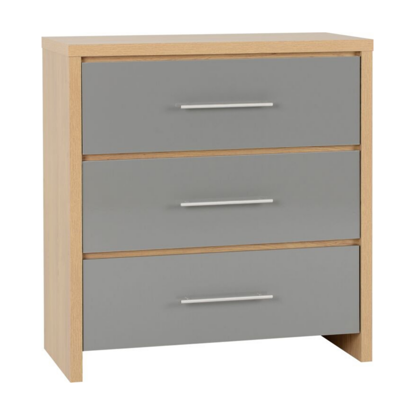 Seville 3 Drawer Chest - Grey Gloss/Light Oak Effect