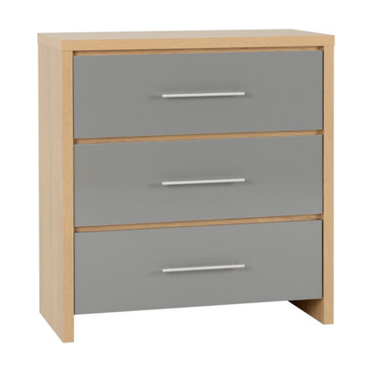 Seville 3 Drawer Chest - Grey Gloss/Light Oak Effect