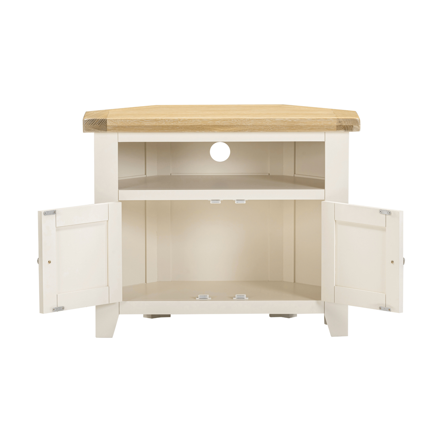 Windsor Corner TV Unit - Ivory/Oak - Hardwood & Plywood