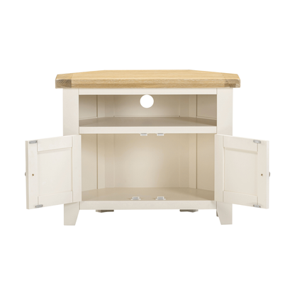 Windsor Corner TV Unit - Ivory/Oak - Hardwood & Plywood