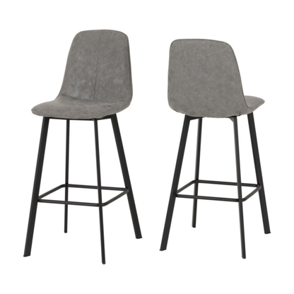 Quebec Bar Chair Set - Grey Faux Leather (Pair)