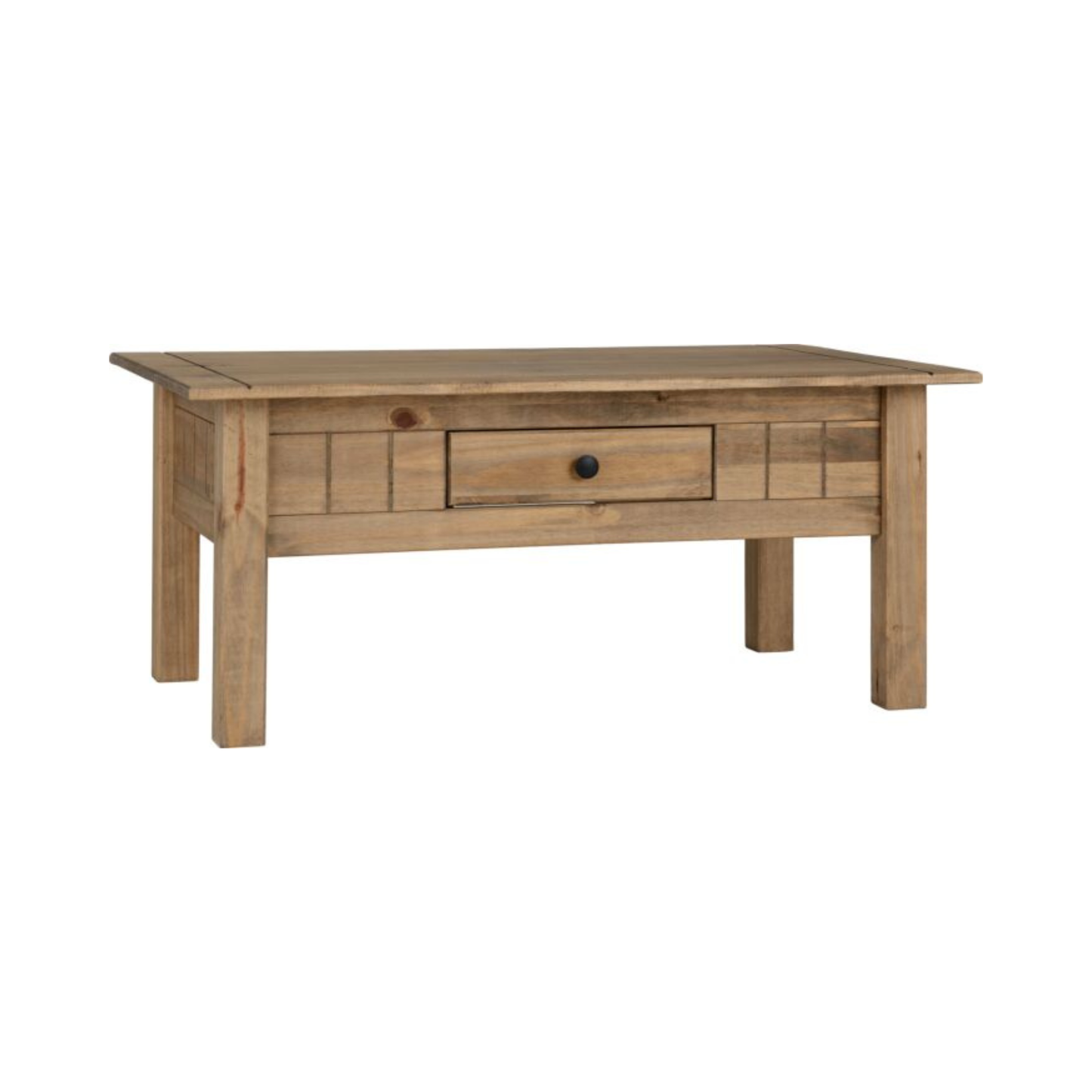Panama 1 Drawer Coffee Table - Natural Wax, Rustic Design