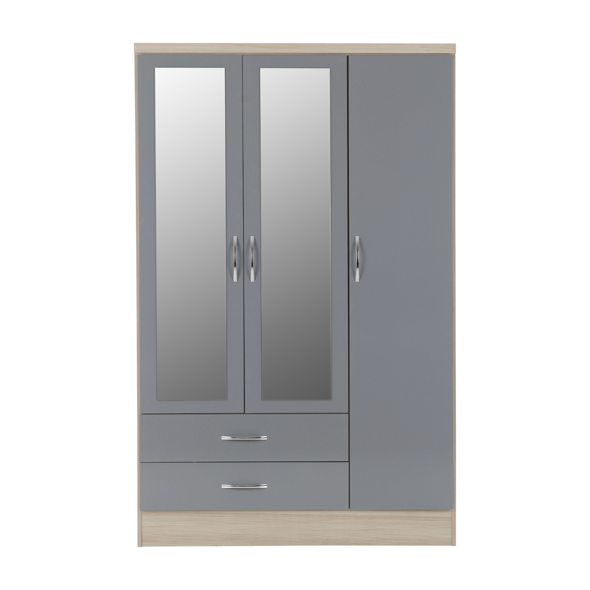 Nevada 3 Door 2 Drawer Wardrobe - Grey Gloss/Light Oak