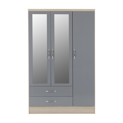 Nevada 3 Door 2 Drawer Wardrobe - Grey Gloss/Light Oak