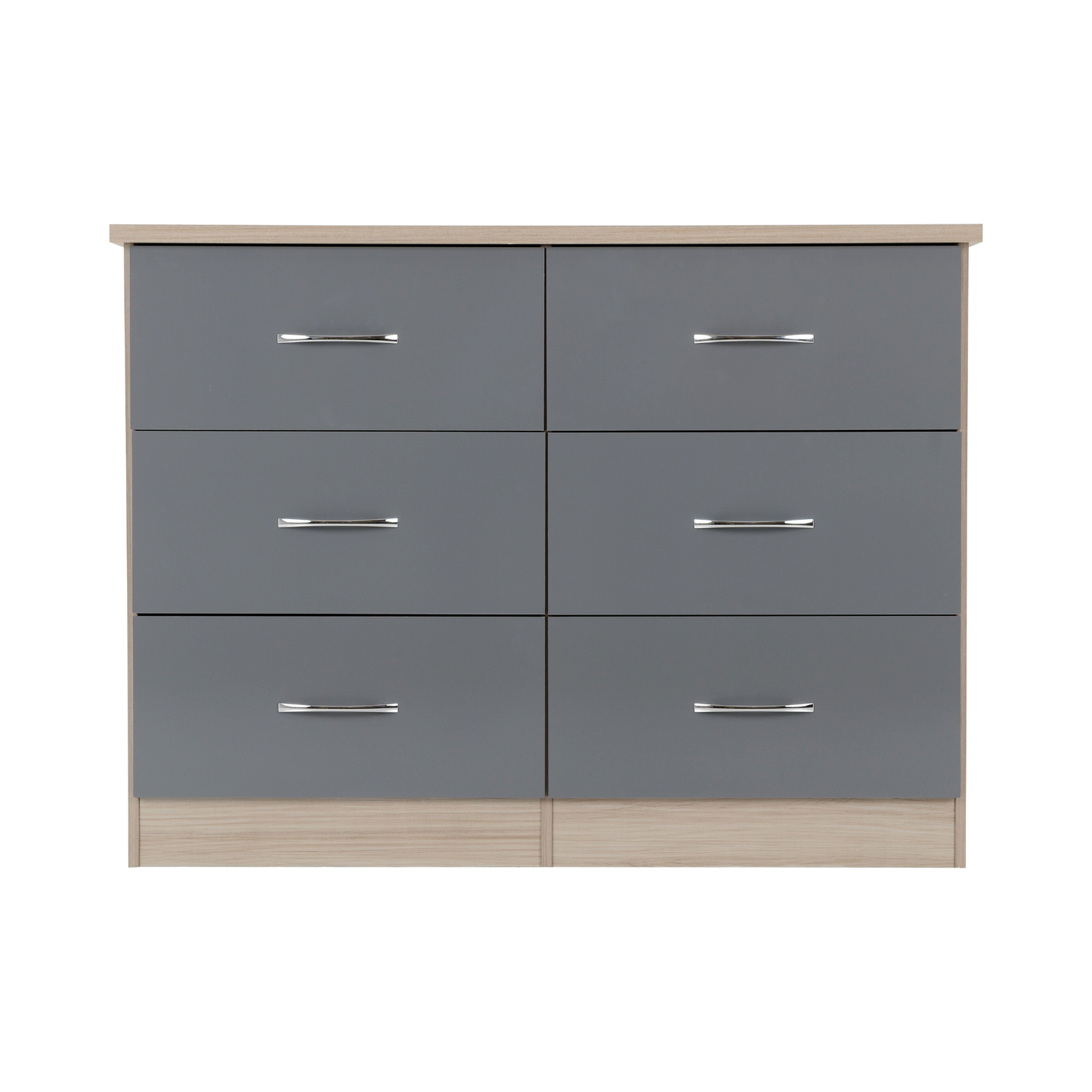 Nevada 6 Drawer Chest - Grey Gloss/Light Oak Effect Veneer