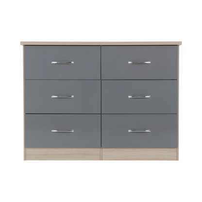 Nevada 6 Drawer Chest - Grey Gloss/Light Oak Effect Veneer