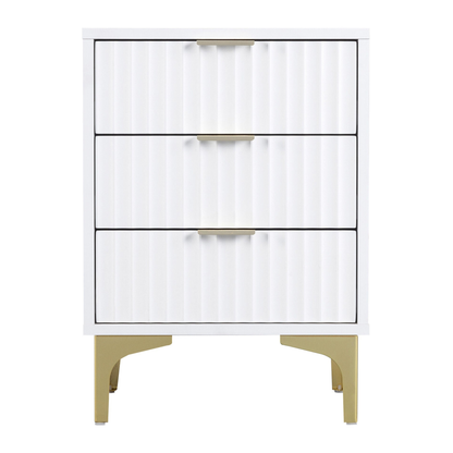 Miami 3 Drawer Bedside – White/Gold Storage