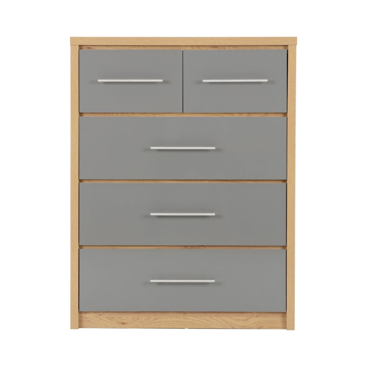 Seville 3+2 Drawer Chest - Grey Gloss/Light Oak Effect
