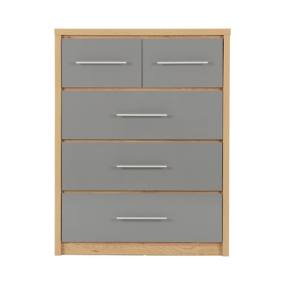 Seville 3+2 Drawer Chest - Grey Gloss/Light Oak Effect