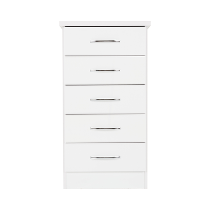 Nevada 5 Drawer Narrow Chest - White Gloss