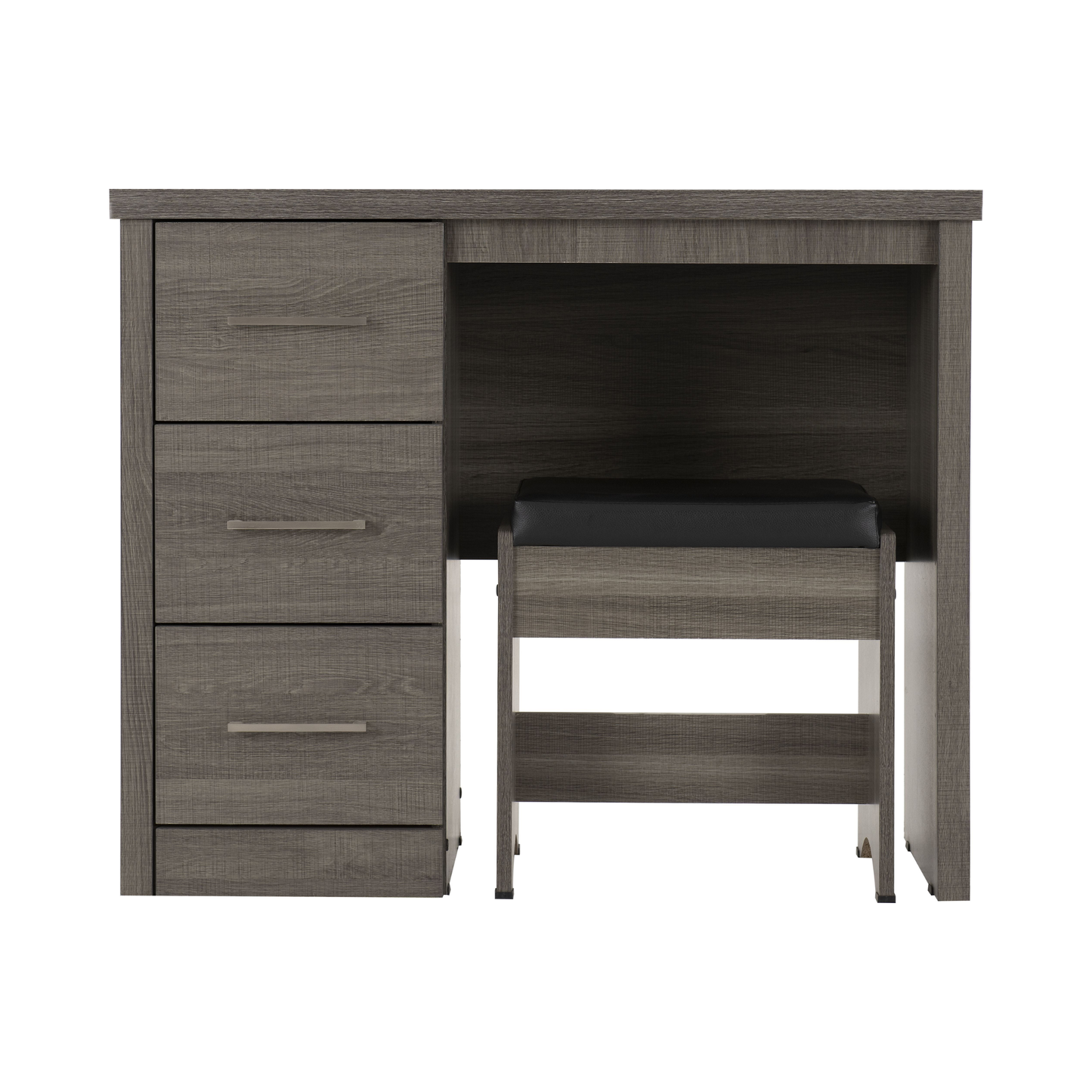 Lisbon 2Pc Dressing Table Set - Black Wood Grain/Black Faux Leather