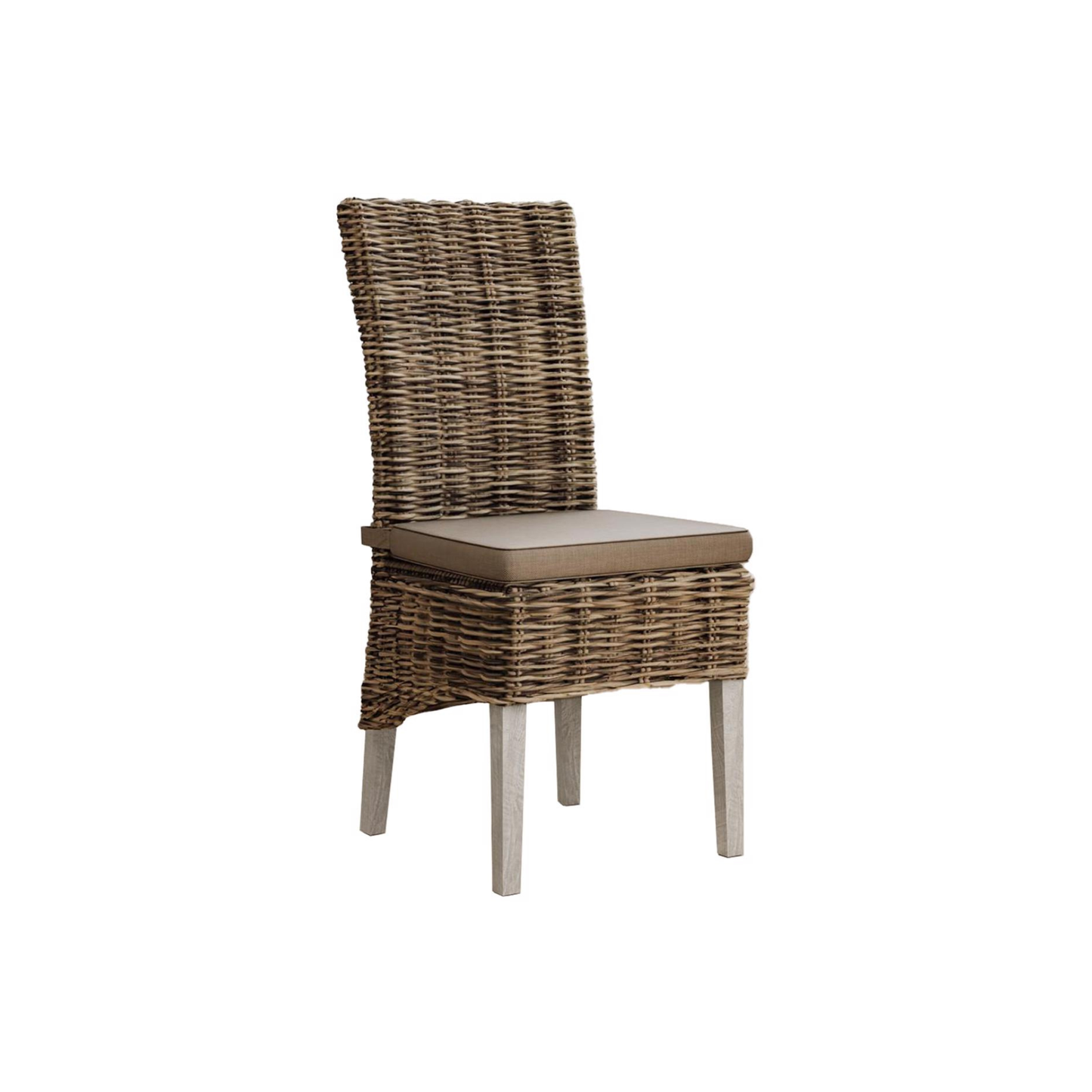 Maya Pair of Handmade Kubu Rattan Grey Wash Dining Chairs – Light Legs