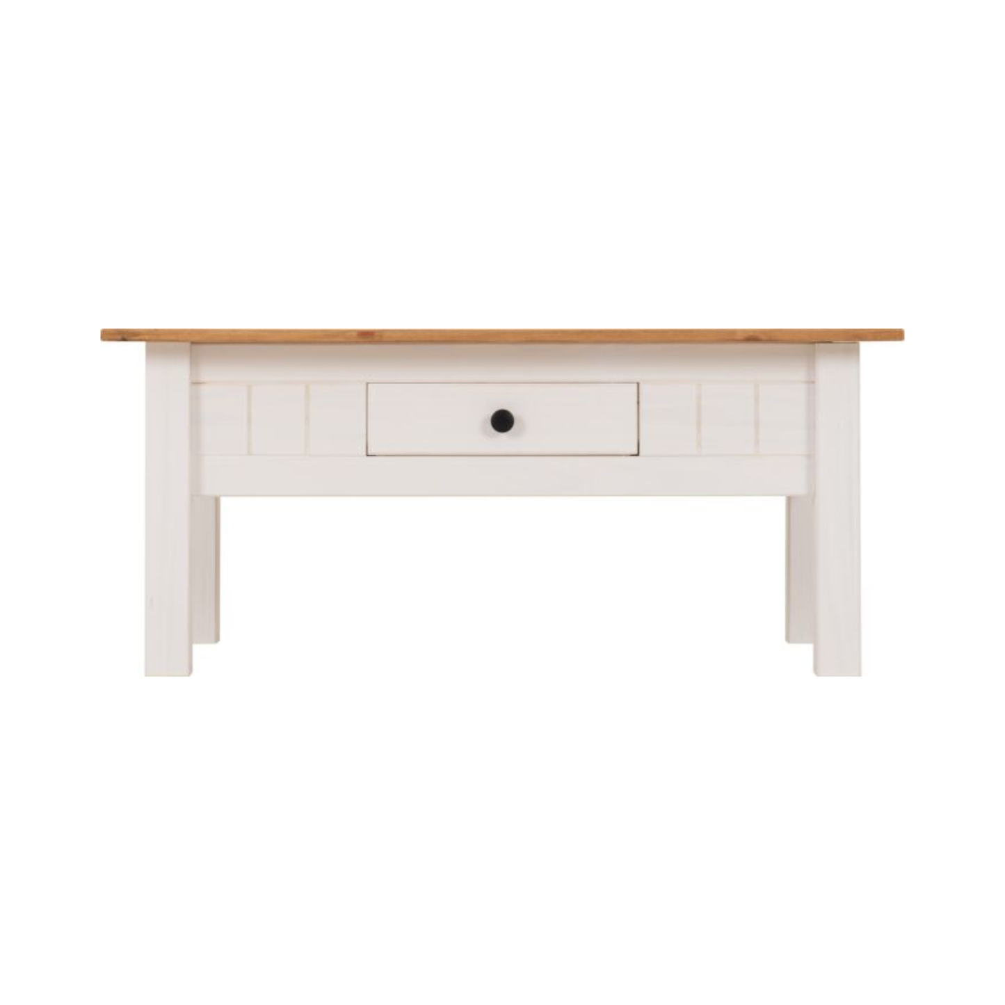 Panama 1 Drawer Coffee Table - White & Natural Wax, Rustic Style