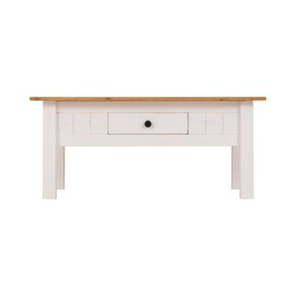 Panama 1 Drawer Coffee Table - White & Natural Wax, Rustic Style