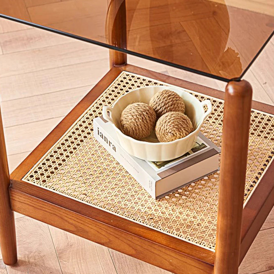 Pamela Wood Coffee Table, Rattan