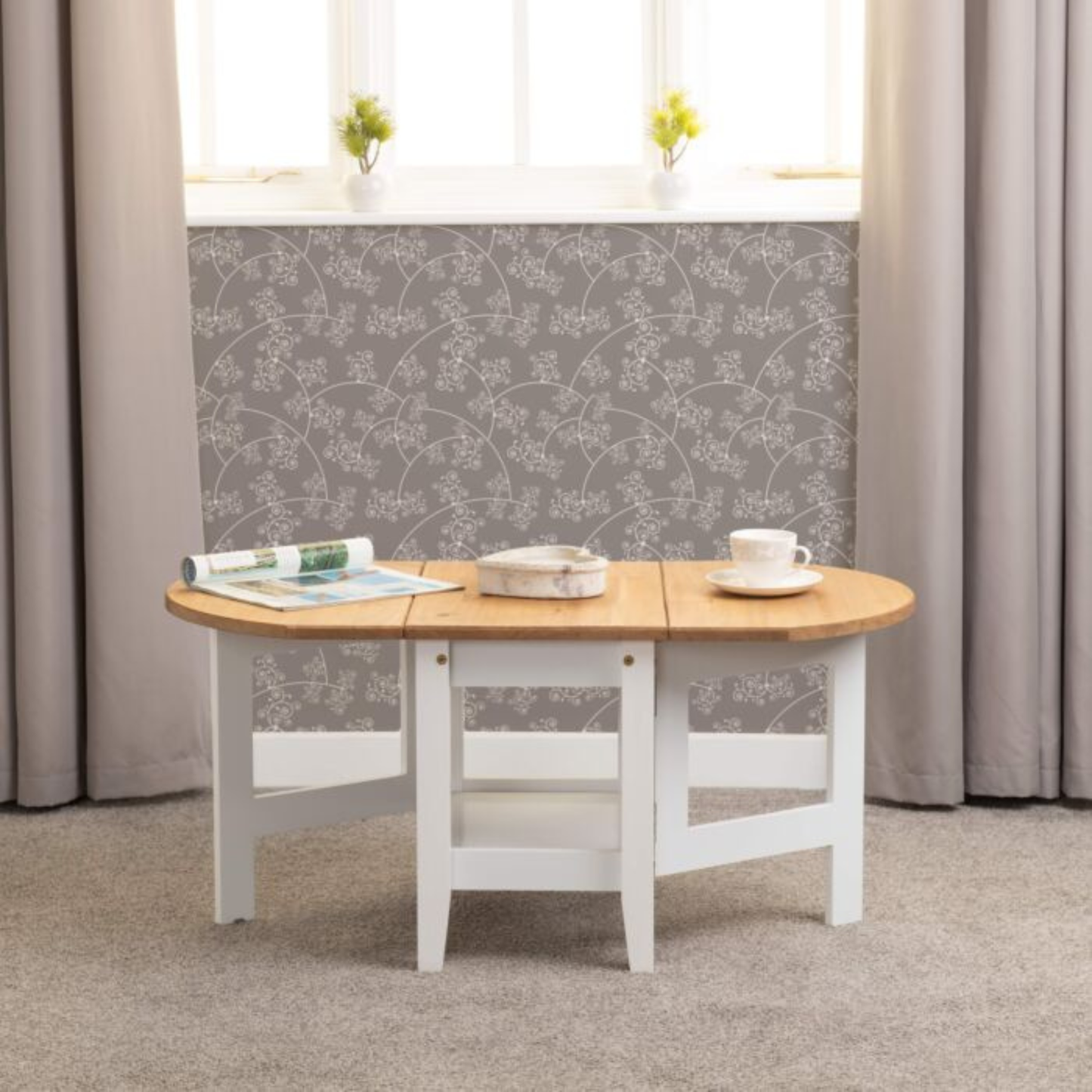 Santos Drop Leaf Coffee Table - White Distressed Waxed Pine