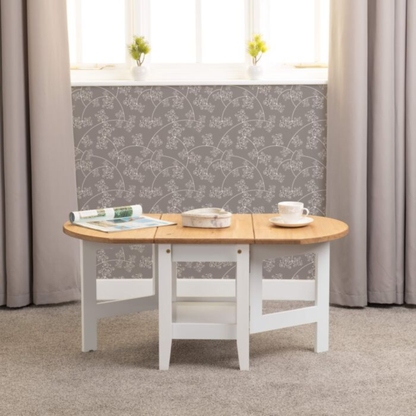 Santos Drop Leaf Coffee Table - White Distressed Waxed Pine