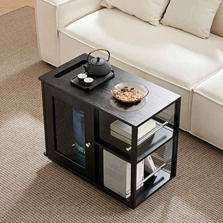Aglaea Side Table With Storage, Black