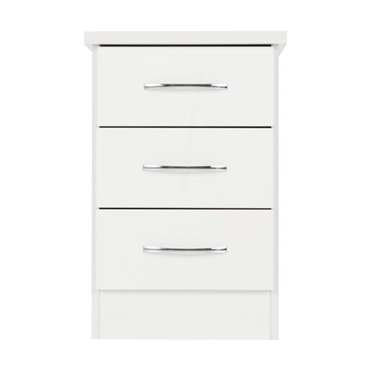 Nevada 3 Drawer Bedside – White Gloss Storage