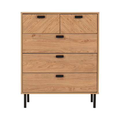 Leon 3+2 Drawer Chest – Medium Oak Effect, Stylish Storage Solution