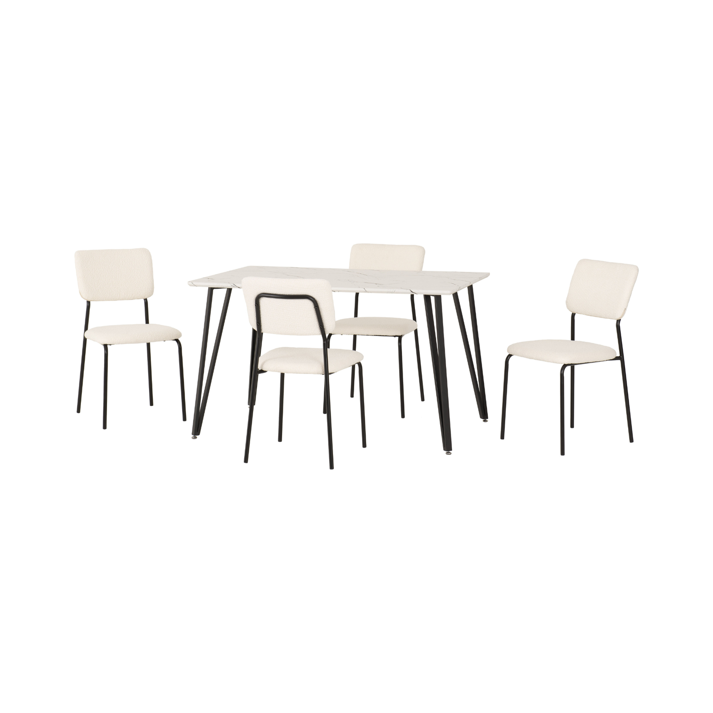 Marlow & Sheldon Dining Set 4 Chairs White Marble/Ivory Boucle