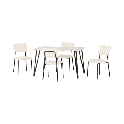 Marlow & Sheldon Dining Set 4 Chairs White Marble/Ivory Boucle