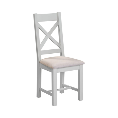 Windsor Cross Back Dining Chair Set - Pebble Grey/Oat Fabric (Pair)