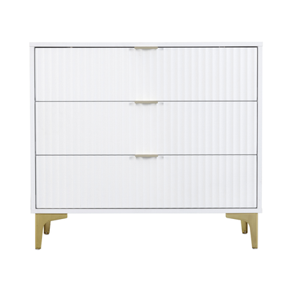 Miami 3 Drawer Chest – White/Gold, Elegant Storage Solution
