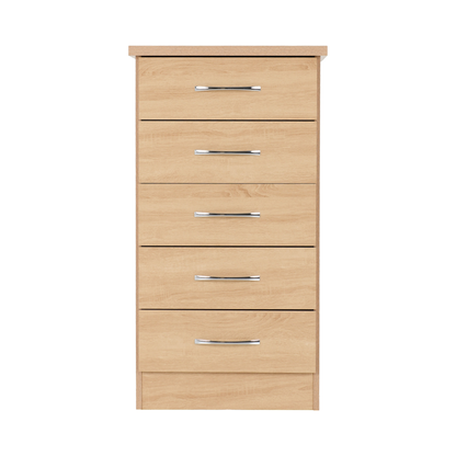 Nevada 5 Drawer Narrow Chest - Sonoma Oak Effect