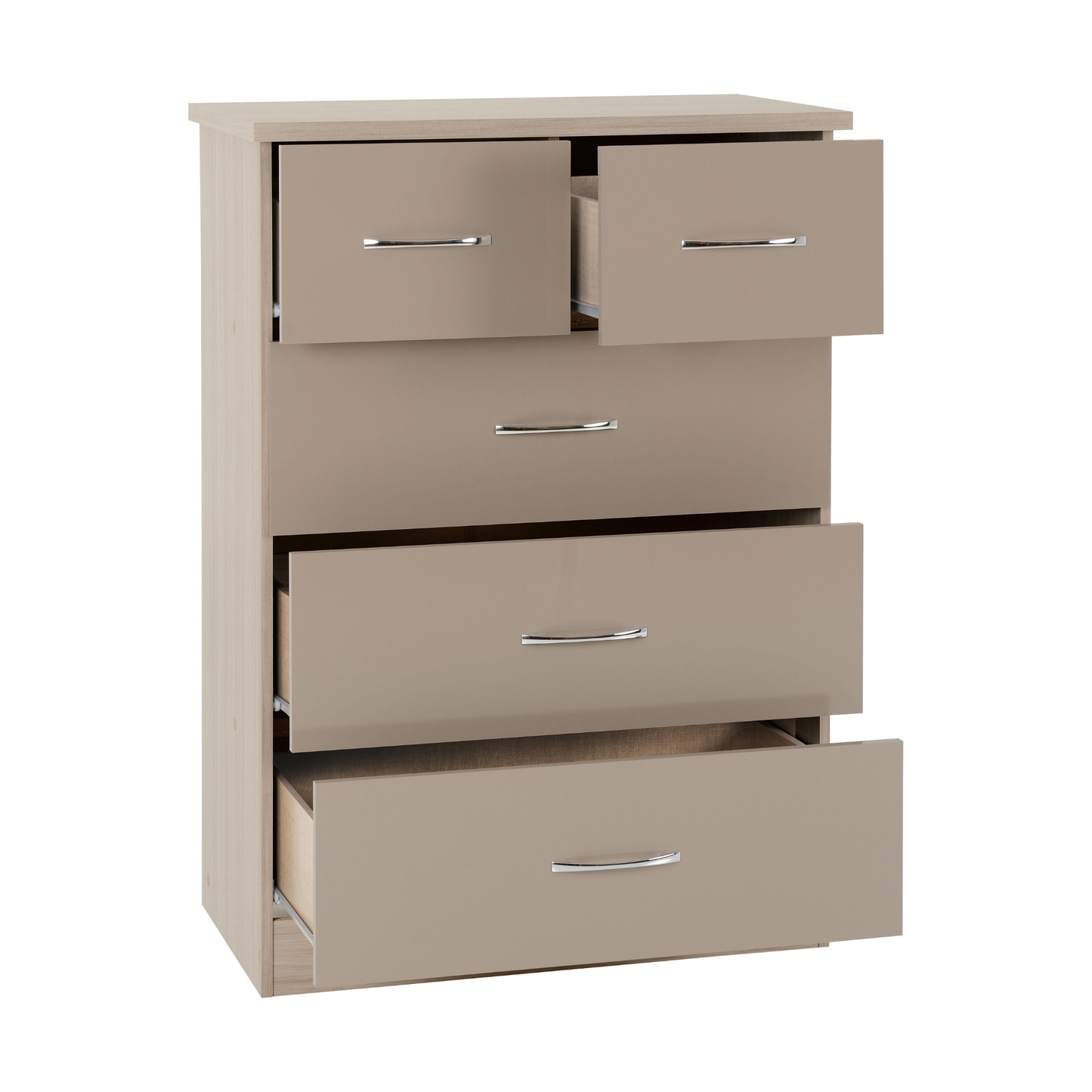 Nevada 4 Door 2 Drawer Wardrobe – Oyster Gloss & Oak | Large Bedroom Wardrobe UK