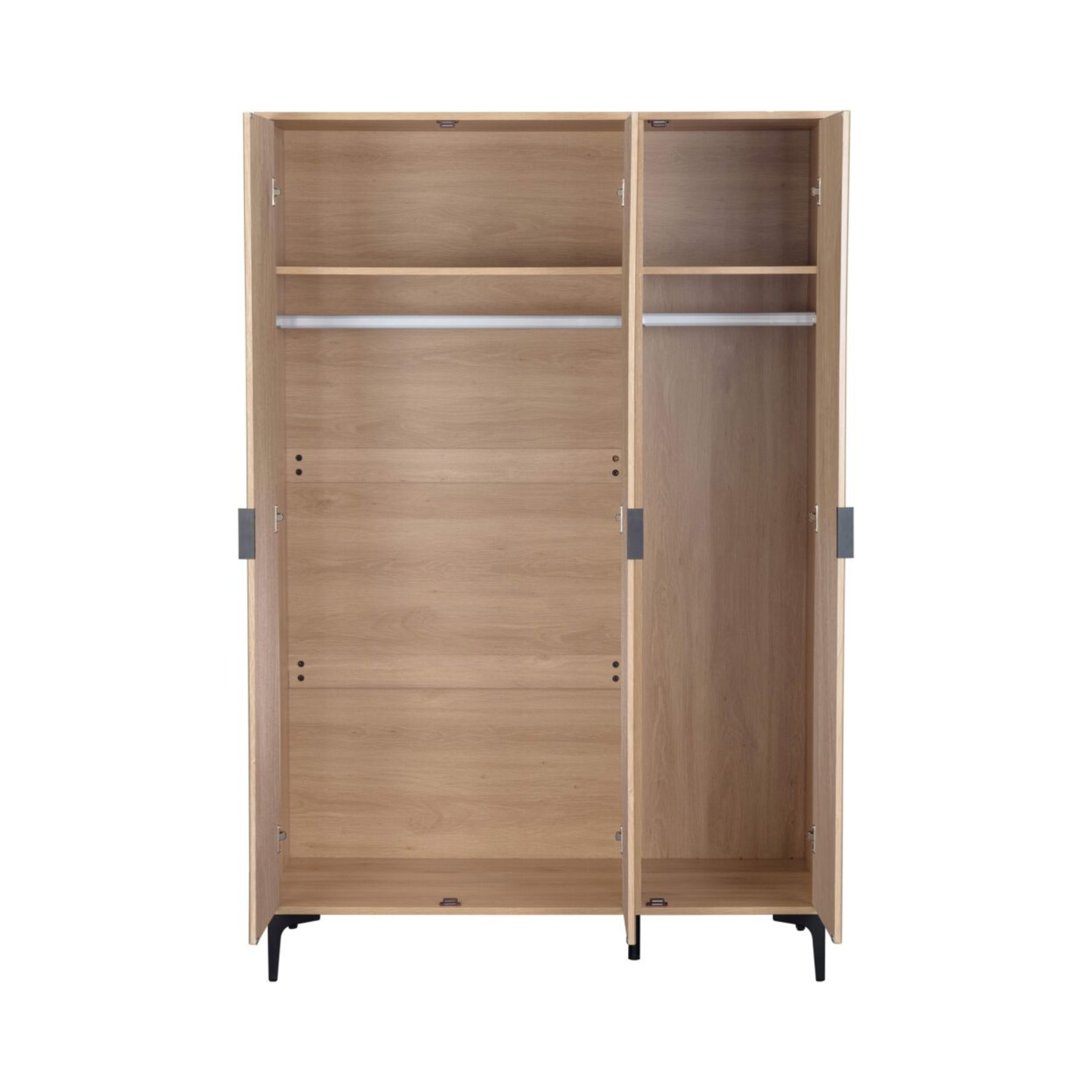 Miami 3 Door Wardrobe – Oak Effect & Black, Dual Storage