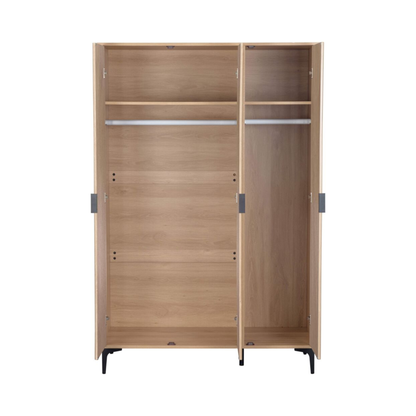 Miami 3 Door Wardrobe – Oak Effect & Black, Dual Storage