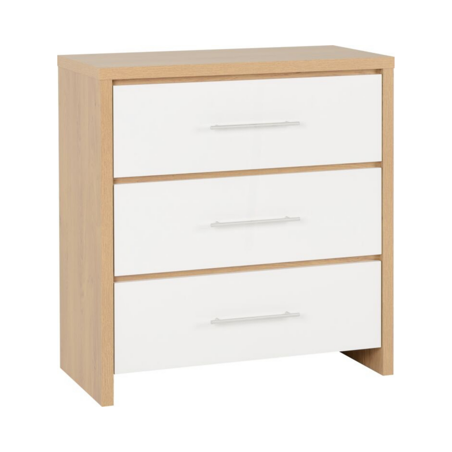 Seville 3 Drawer Chest - White Gloss/Light Oak Effect