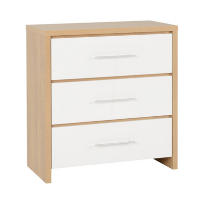 Seville 3 Drawer Chest - White Gloss/Light Oak Effect