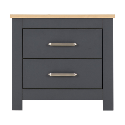 Portland 2 Drawer Bedside – Grey/Oak Effect Storage