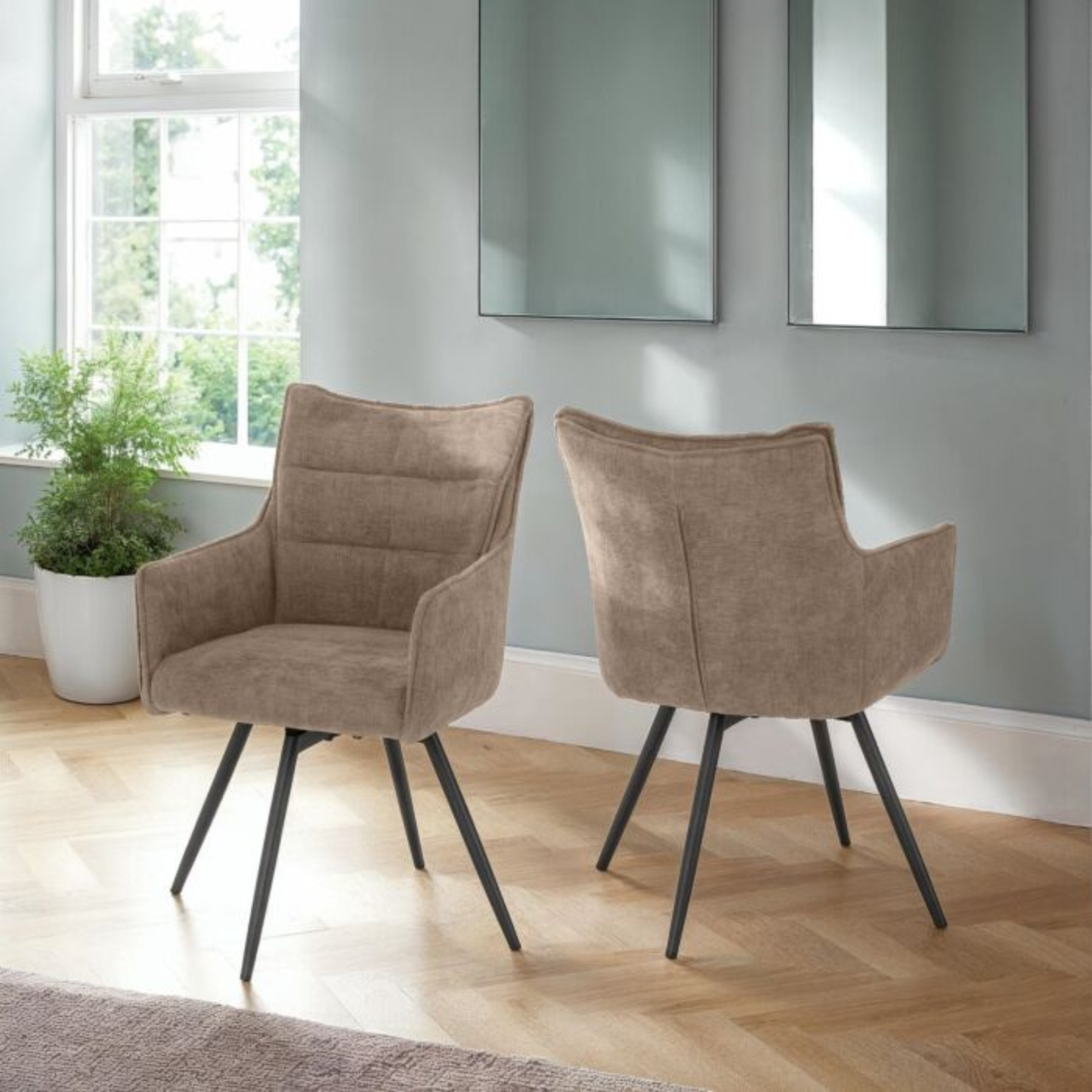 Lewis Carver Swivel Dining Chair - Fawn Fabric (Set of 2)