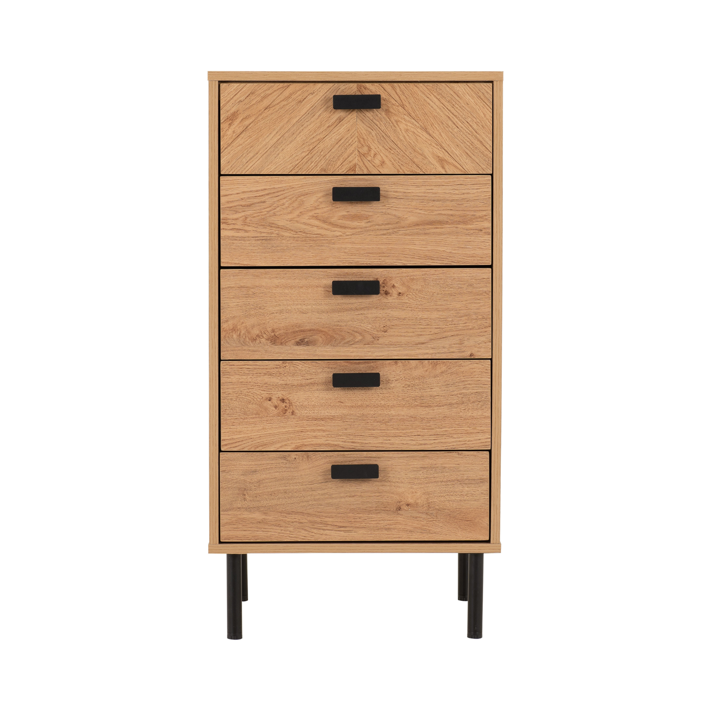 Leon 5 Drawer Narrow Chest – Medium Oak Effect, Vertical Storage Solution