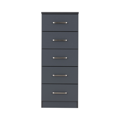 Dakota 5 Drawer Narrow Chest – Dark Grey, Compact Bedroom Storage