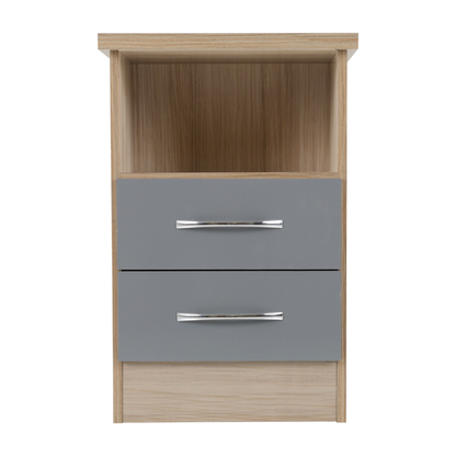 Nevada 2 Drawer Bedside – Grey Gloss/Light Oak Effect