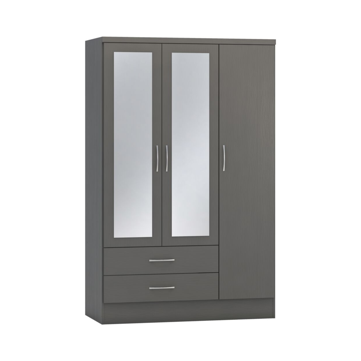 Nevada 3-Door 2-Drawer Wardrobe with Mirror – 3D Effect Grey