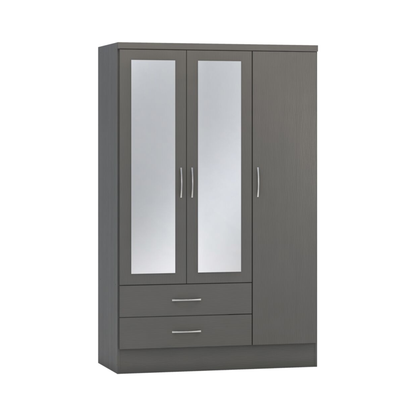 Nevada 3-Door 2-Drawer Wardrobe with Mirror – 3D Effect Grey