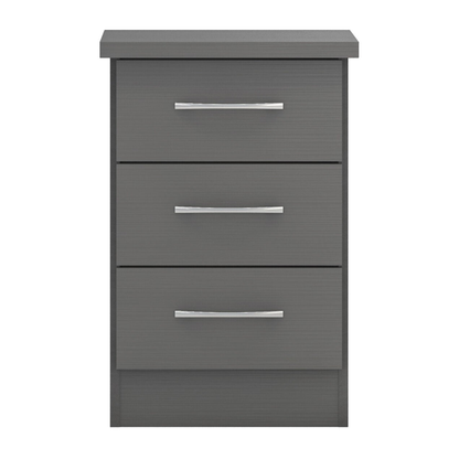 Nevada 3 Drawer Bedside – 3D Effect Grey Storage