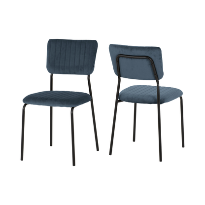 Sheldon Round Glass Dining Set - Clear Glass/Navy Blue Velvet