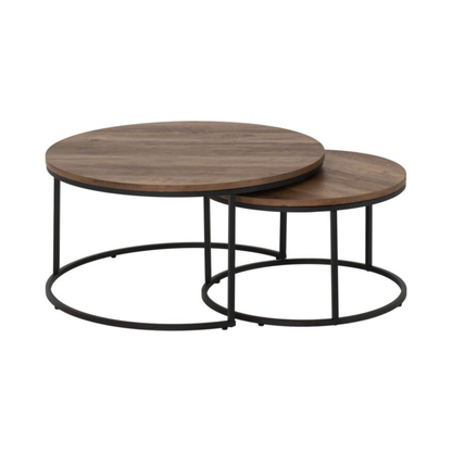 Quebec Round Coffee Table Set - Medium Oak Effect, Space-Saving Design
