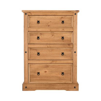 Corona 4 Drawer Chest – Distressed Waxed Pine, Rustic Storage