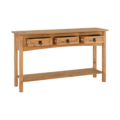 Corona 3 Drawer Console Table With Shelf - Distressed Pine