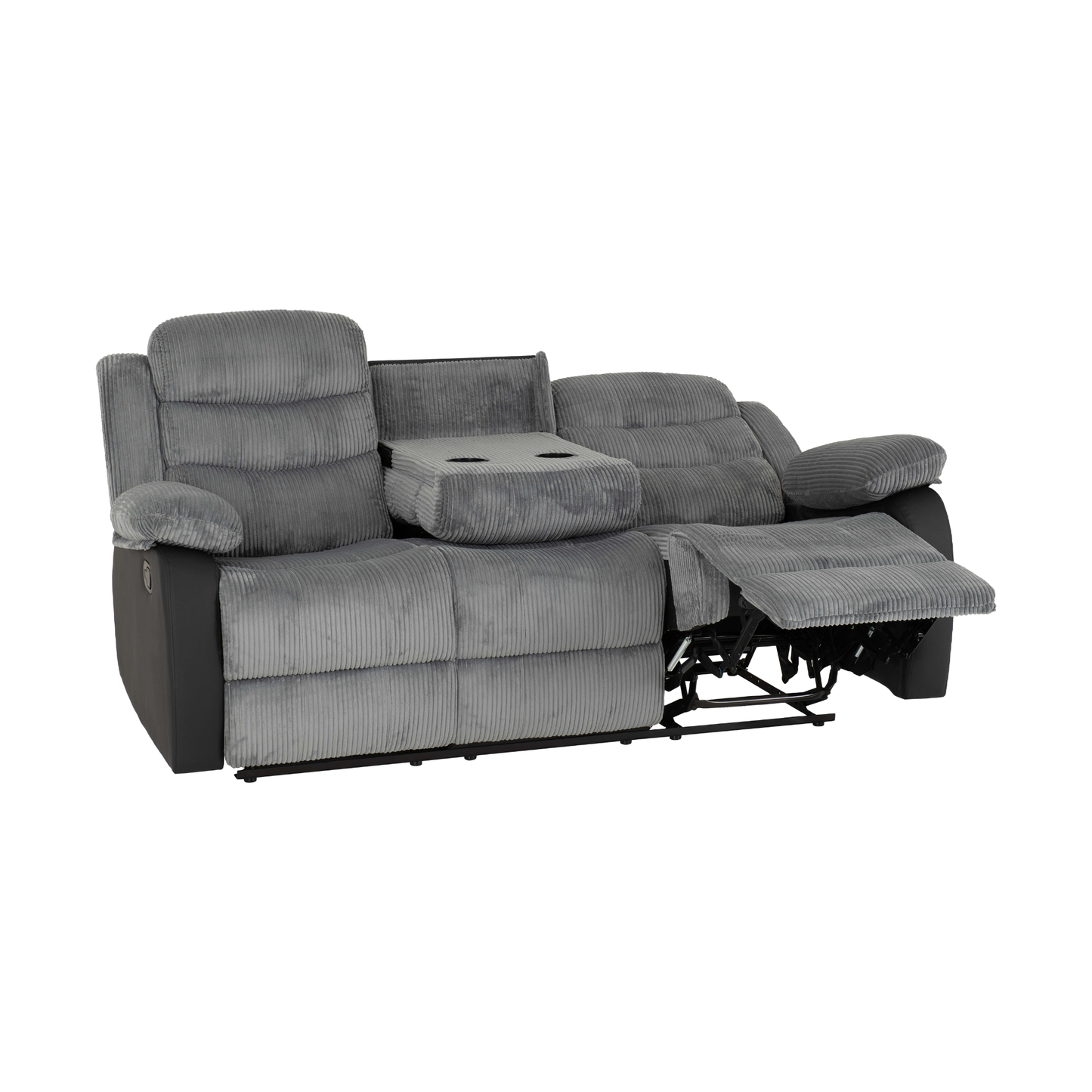 Roma 3+2 Recliner Suite - Grey Cord Fabric/Black Faux Leather