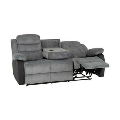 Roma 3+2 Recliner Suite - Grey Cord Fabric/Black Faux Leather